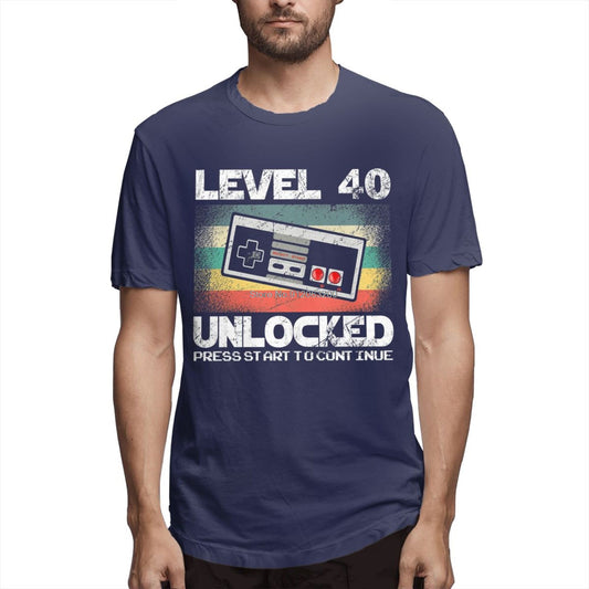 Dark Blue "Level 40 Unlocked" Gamer T-Shirt