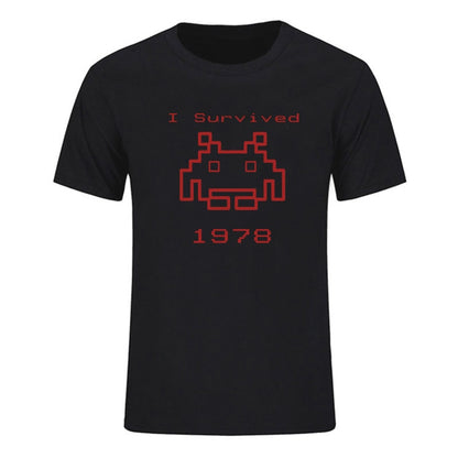 Black Space Invaders T-Shirt With Red Text