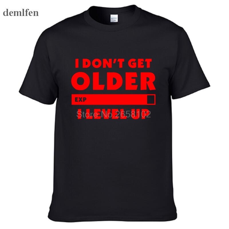 Black "I Don't Get Older.  I Level Up" Gamer T-Shirt With Red Lettering