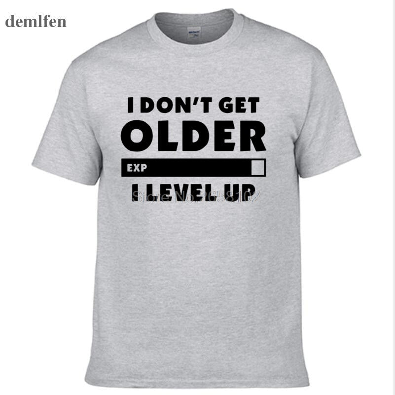 Grey "I Don't Get Older.  I Level Up" Gamer T-Shirt With Black Lettering