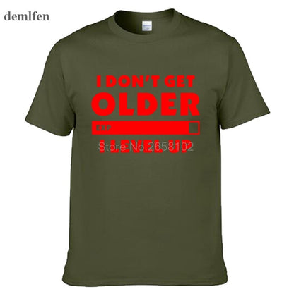 Army Green "I Don't Get Older.  I Level Up" Gamer T-Shirt With Red Lettering