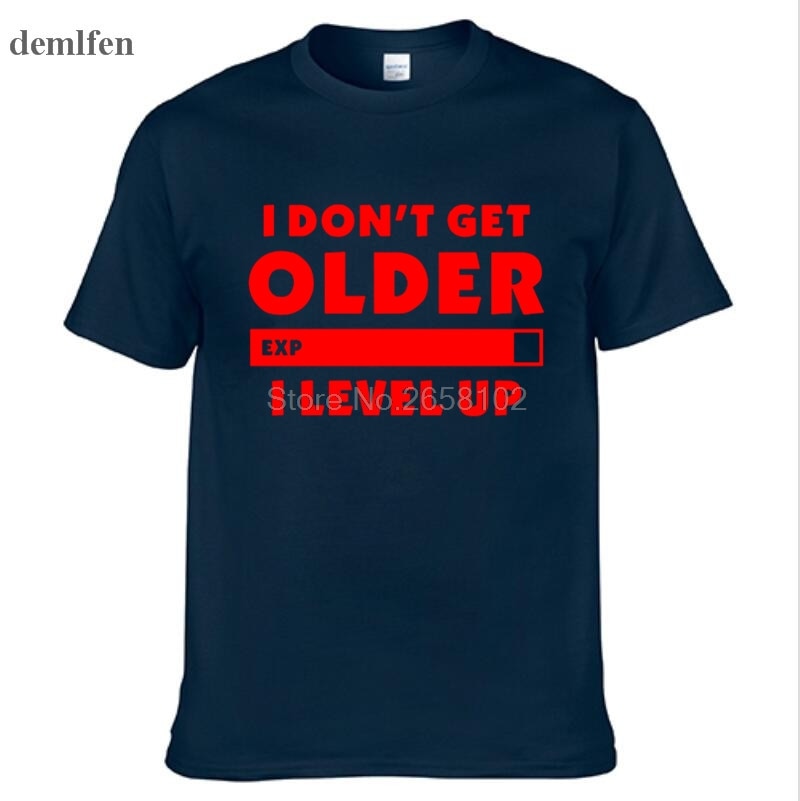 Dark Blue "I Don't Get Older.  I Level Up" Gamer T-Shirt With Red Lettering