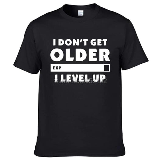 Black "I Don't Get Older.  I Level Up" Gamer T-Shirt With White  Lettering