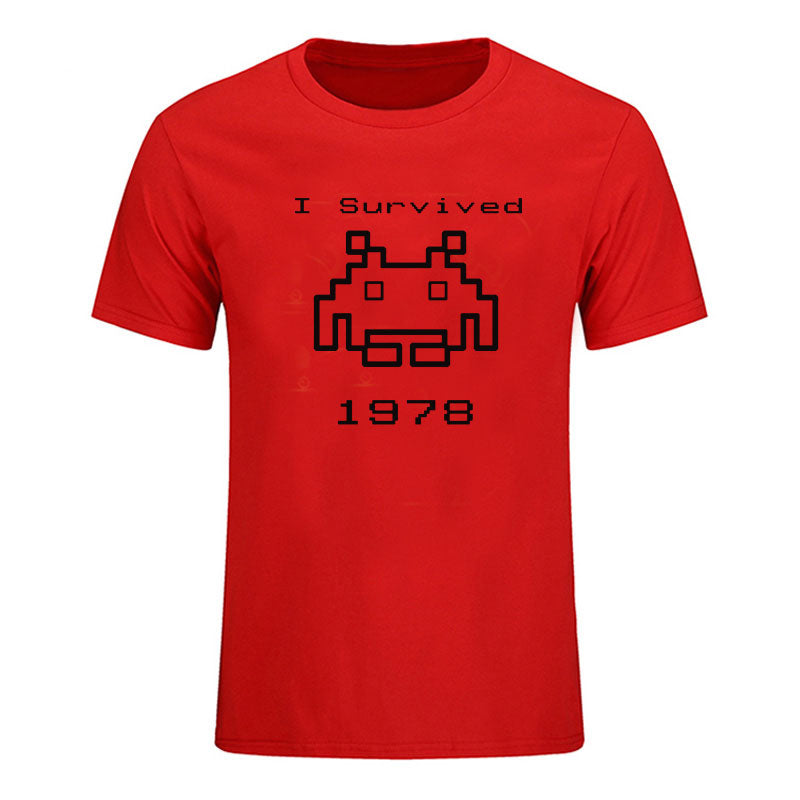 Red Space Invaders T-Shirt With Black Text