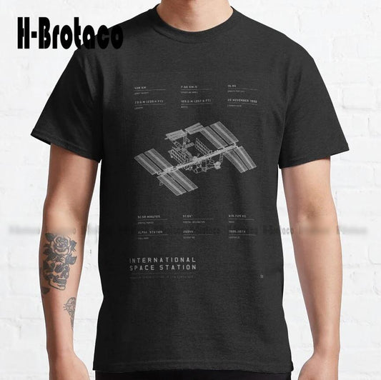 Black International Space Station Blueprint T-Shirt